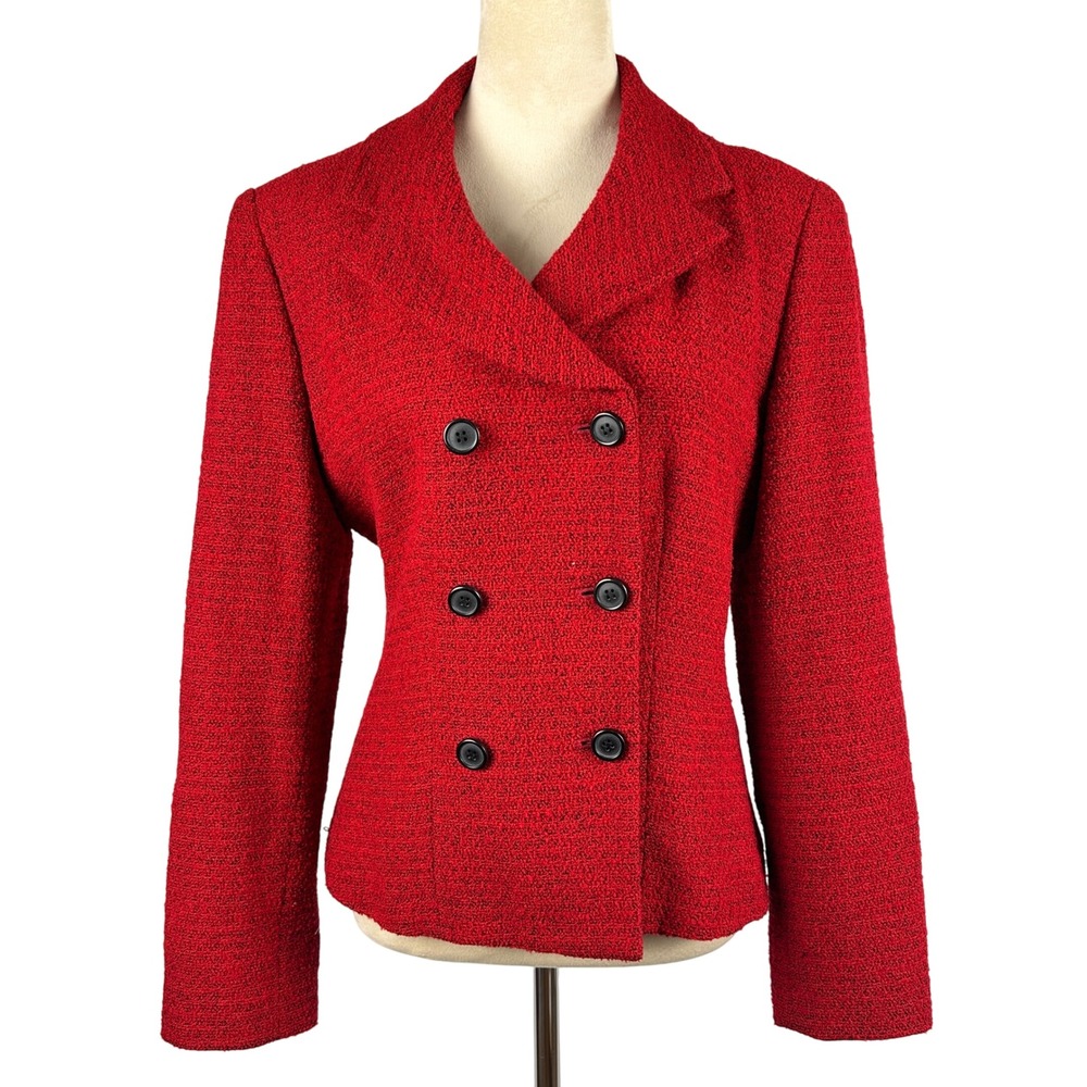 Vintage Ann Taylor Red Textured Double Breasted Blazer Women 4 WoolBlend Career